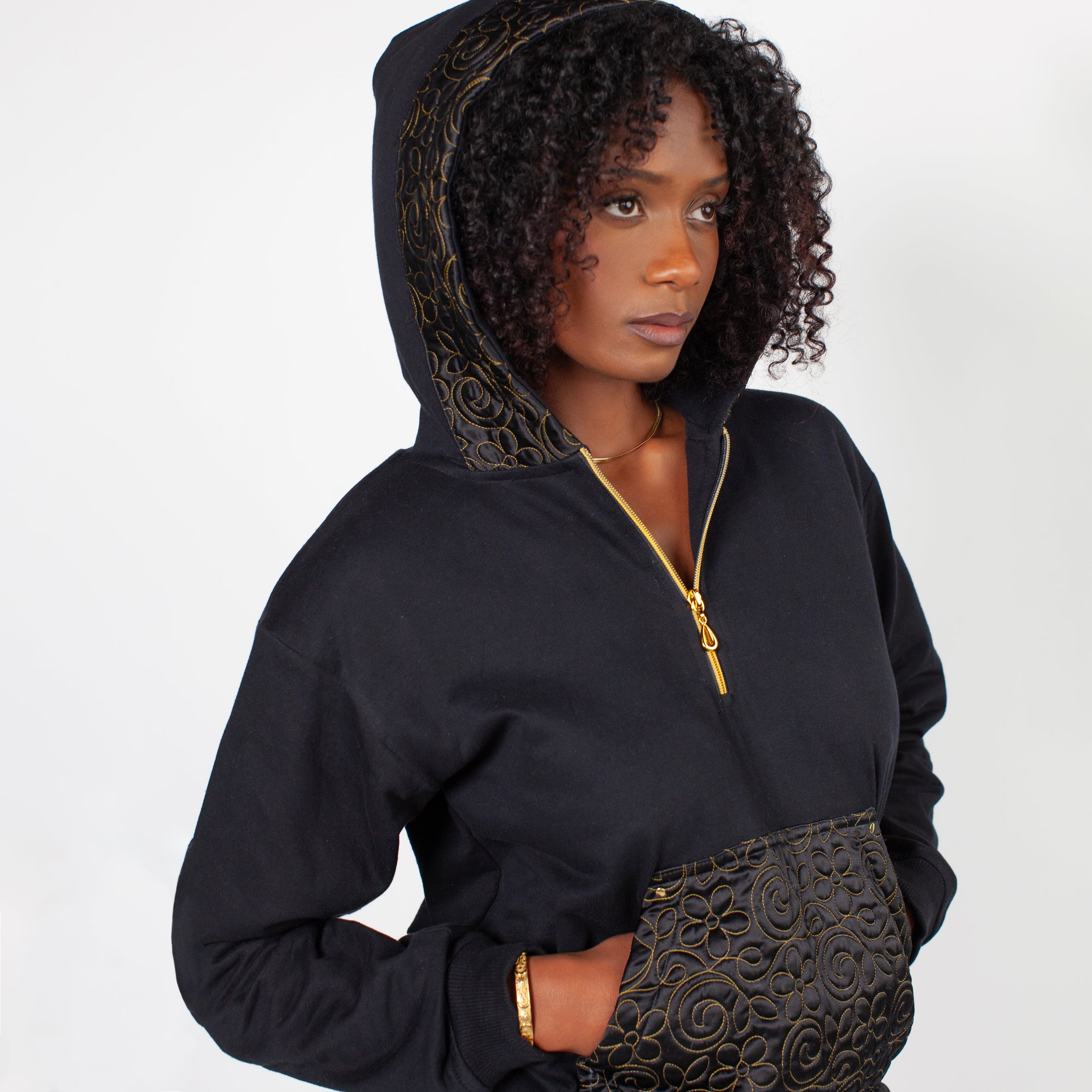 Ladies Silk and Cotton Short Tracksuit Black