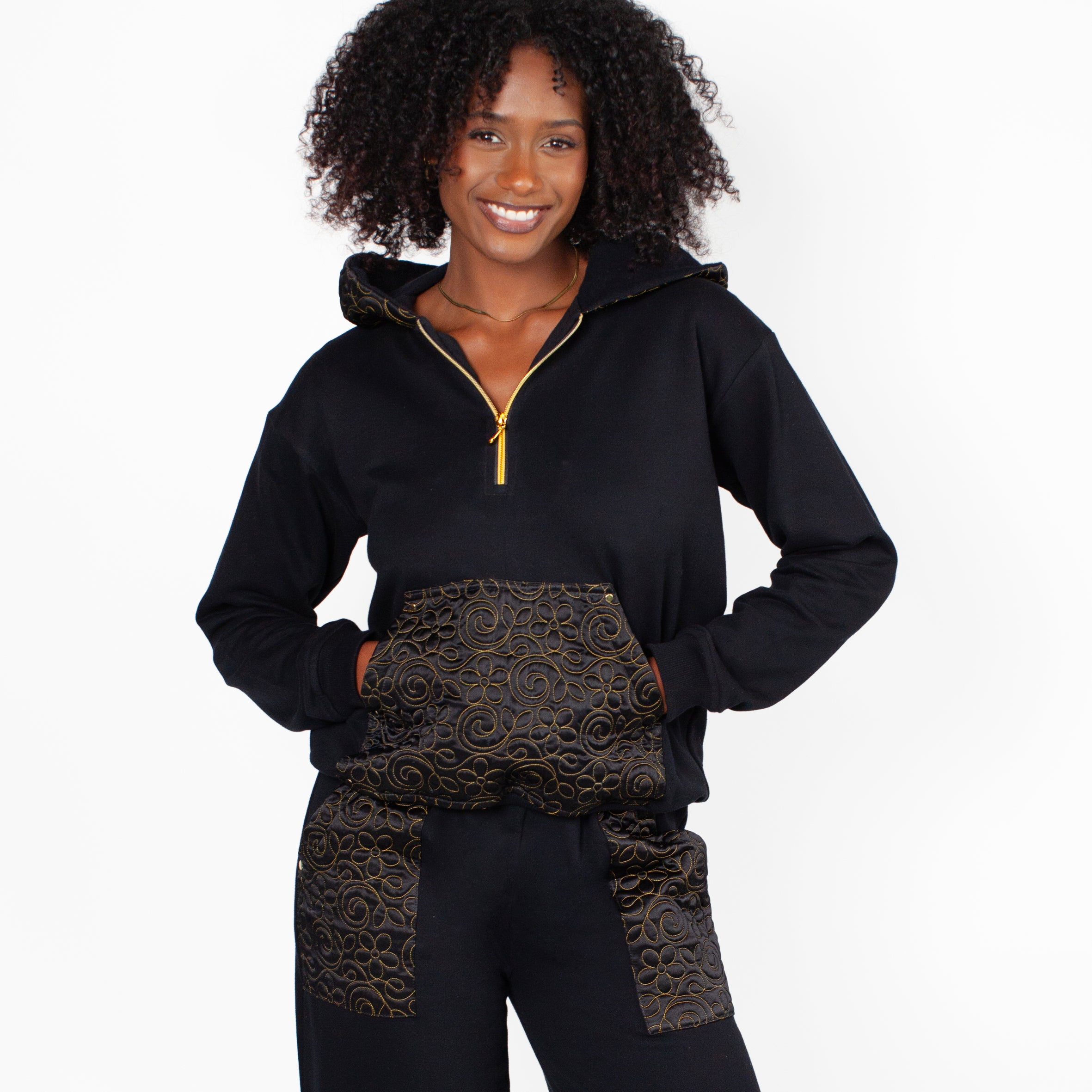 Ladies Silk & Cotton Tracksuit Black