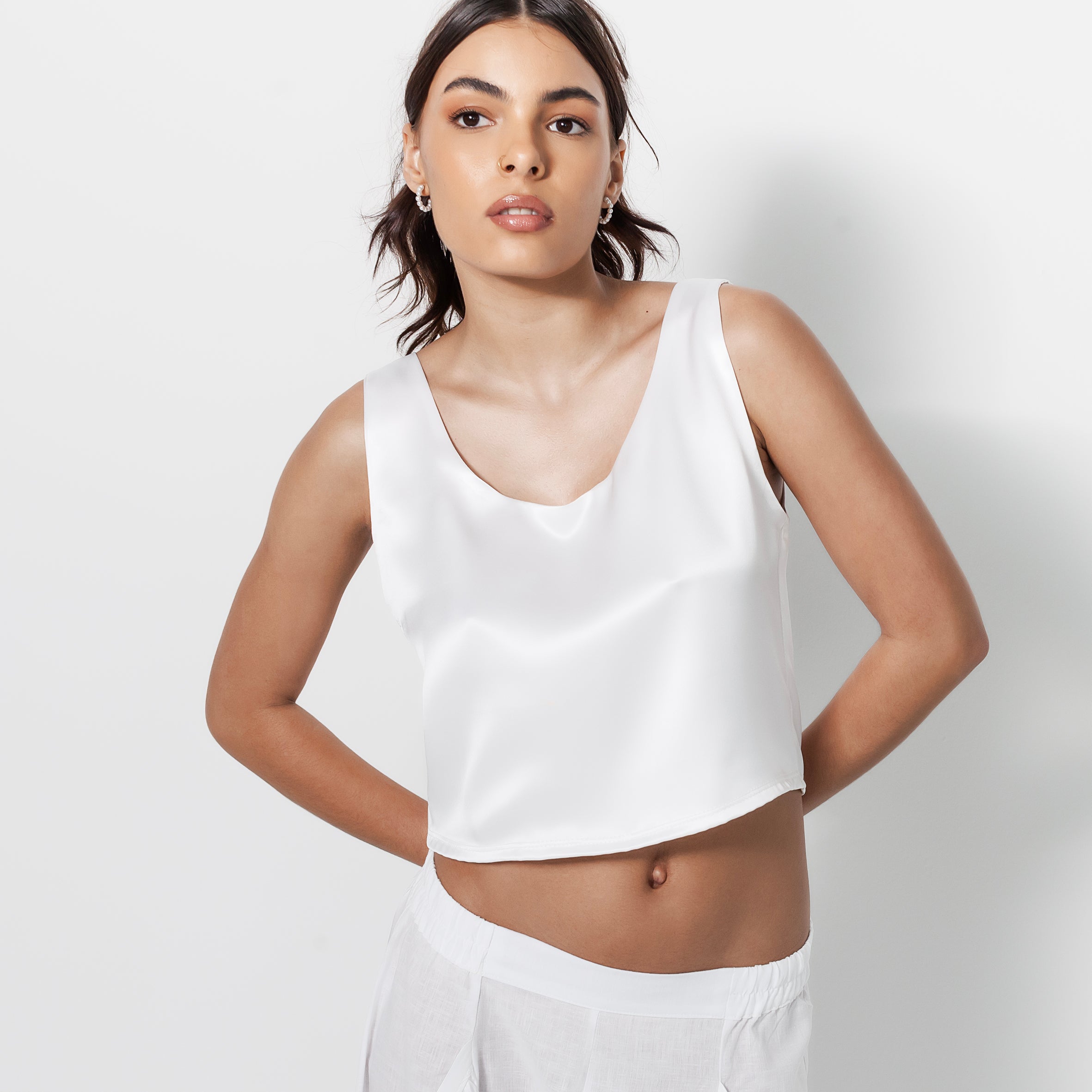 Ladies Silk Crop-top - Snow White