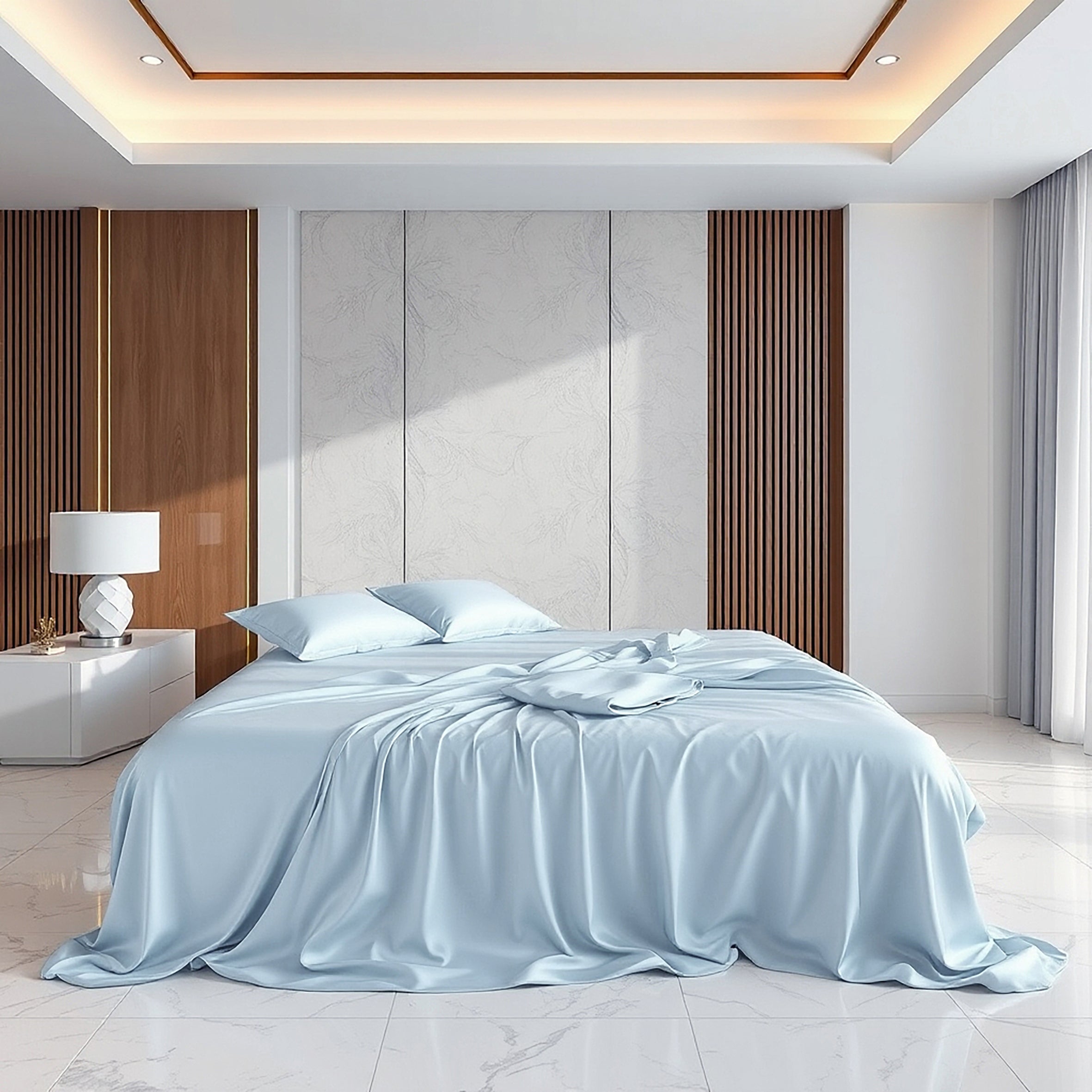 Pure Silk Flat Sheet - Ice Blue