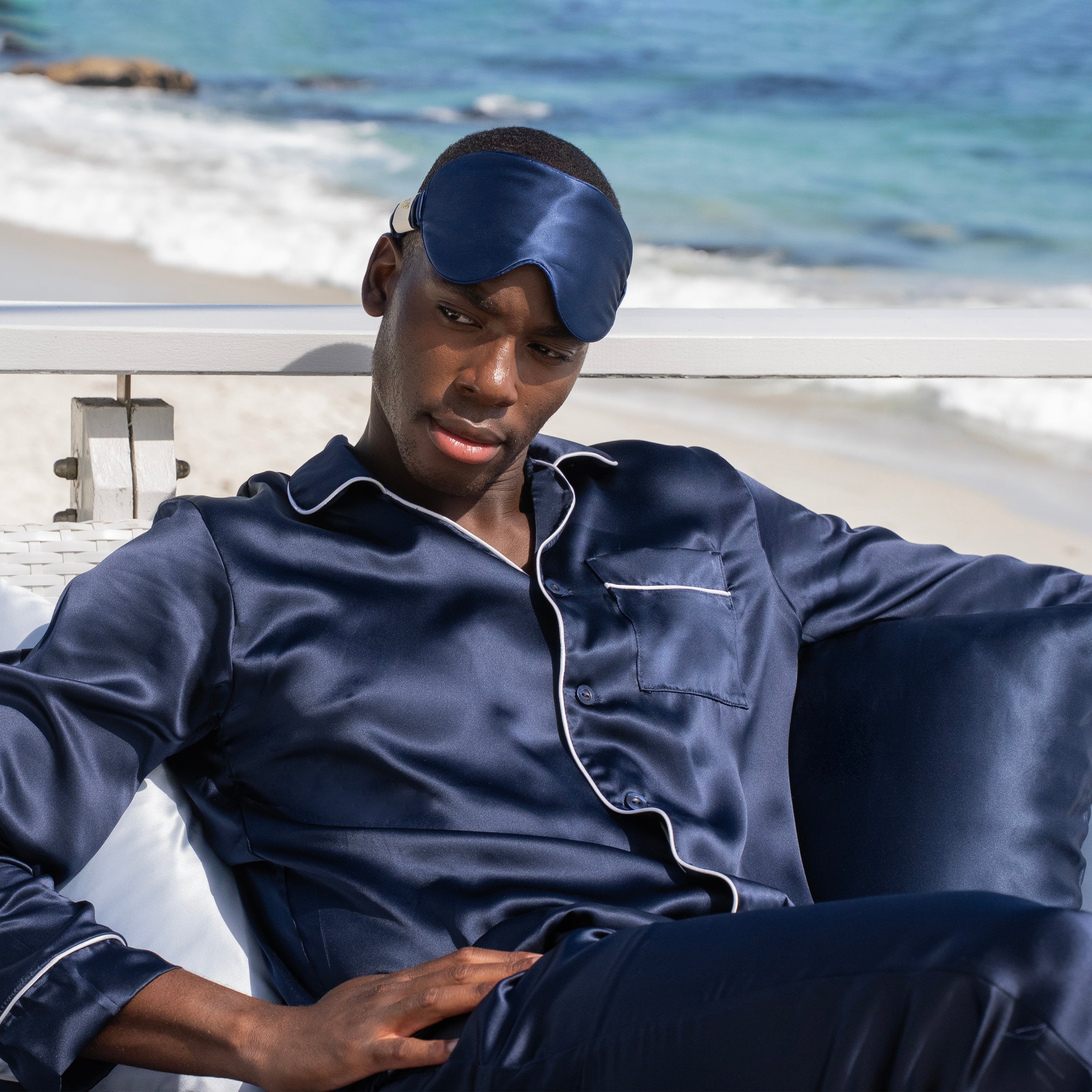 Gentleman Silk Long PJ's - Navy Blue