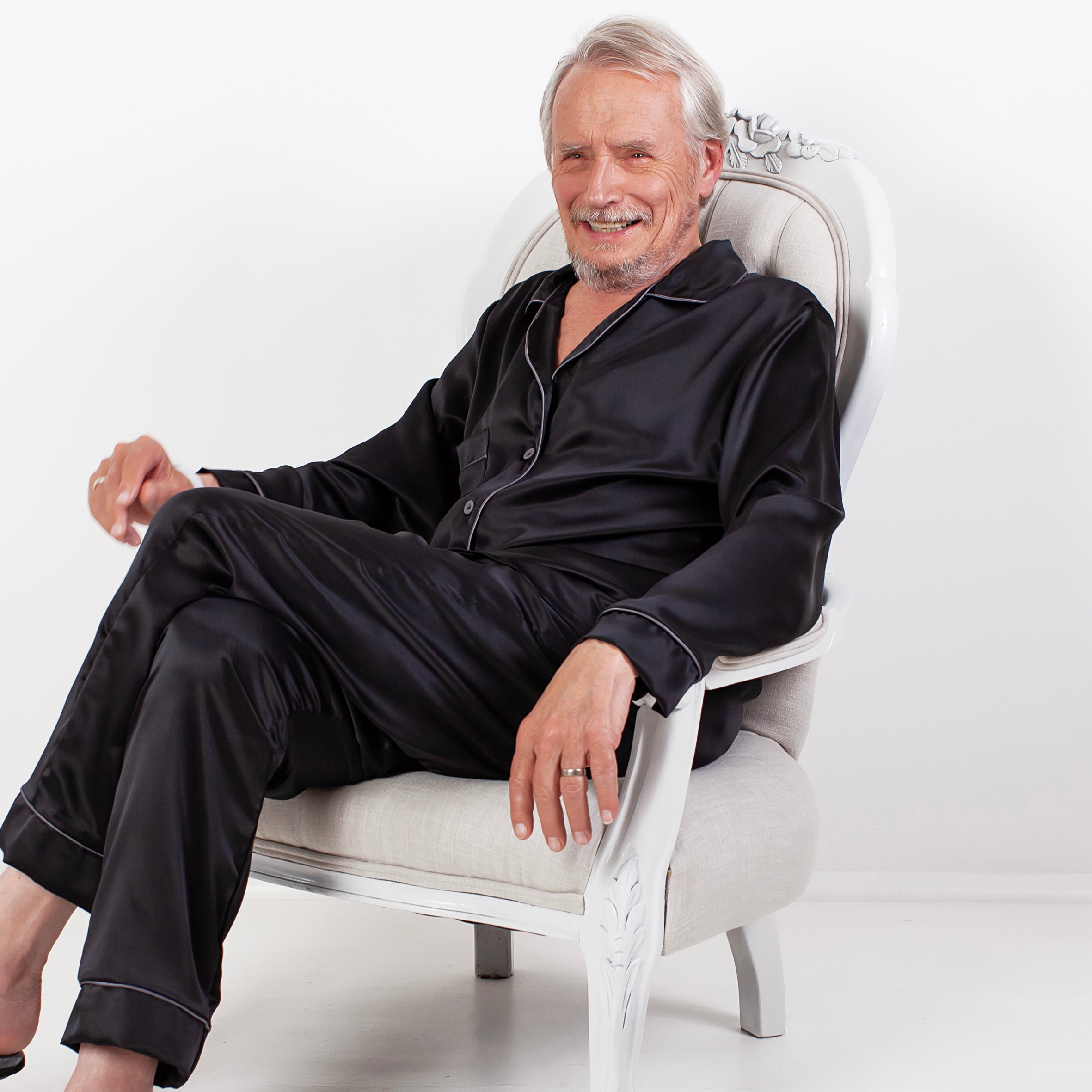 Gentleman Silk Long PJ's - Black