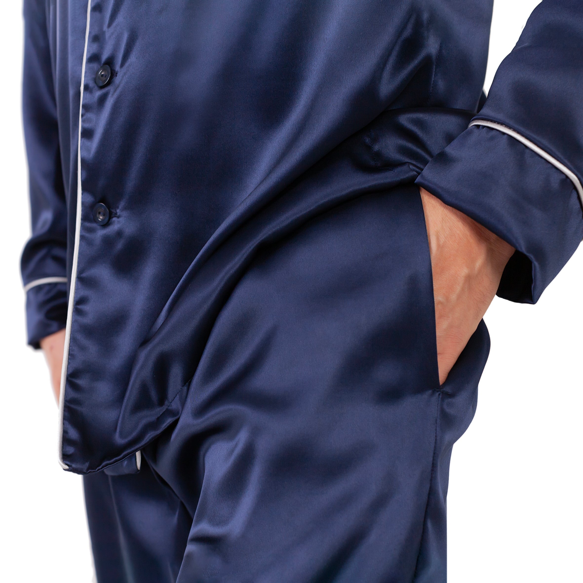 Gentleman Silk Long PJ's - Navy Blue