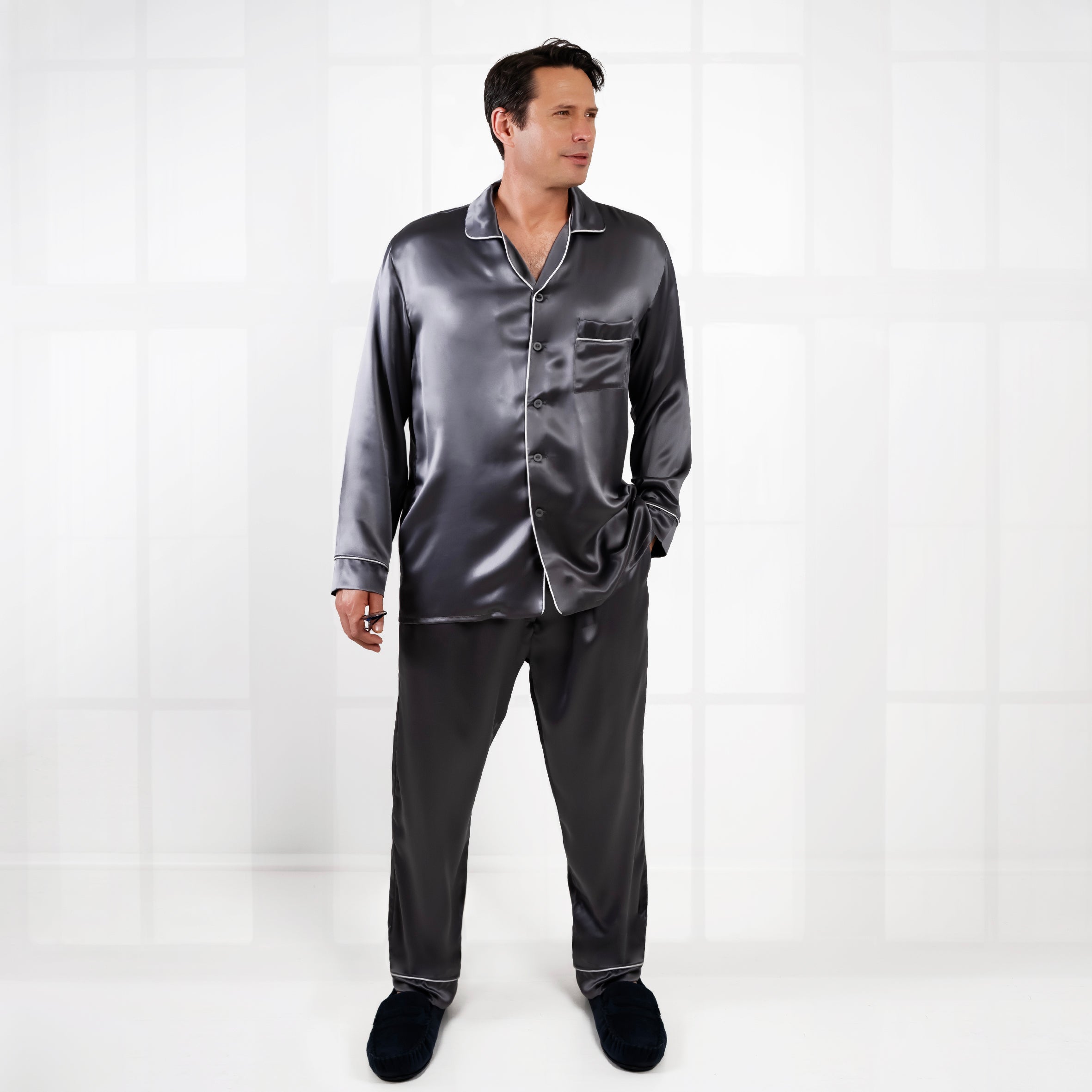 Gentleman Silk Long PJ's - Charcoal