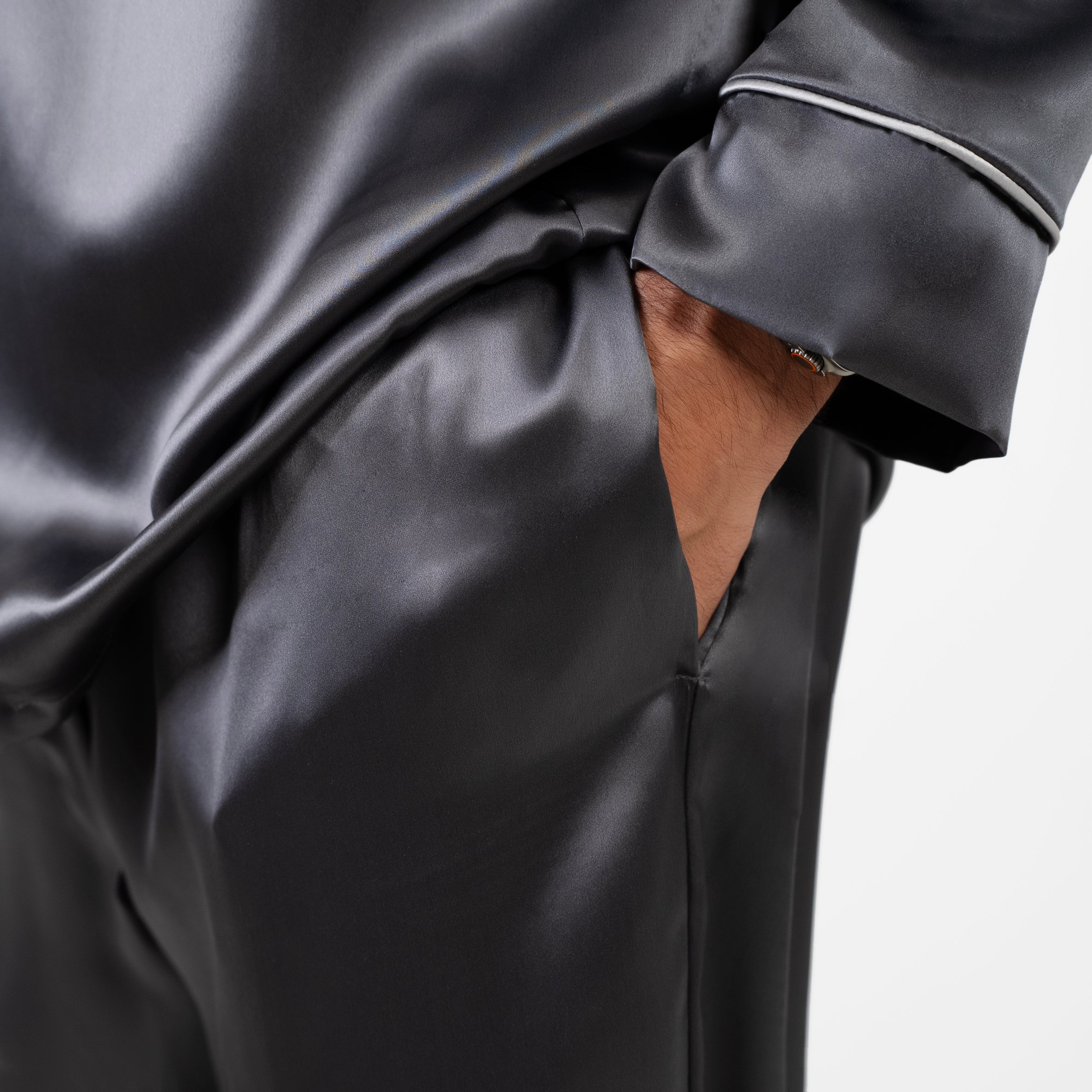 Gentleman Silk Long PJ's - Charcoal