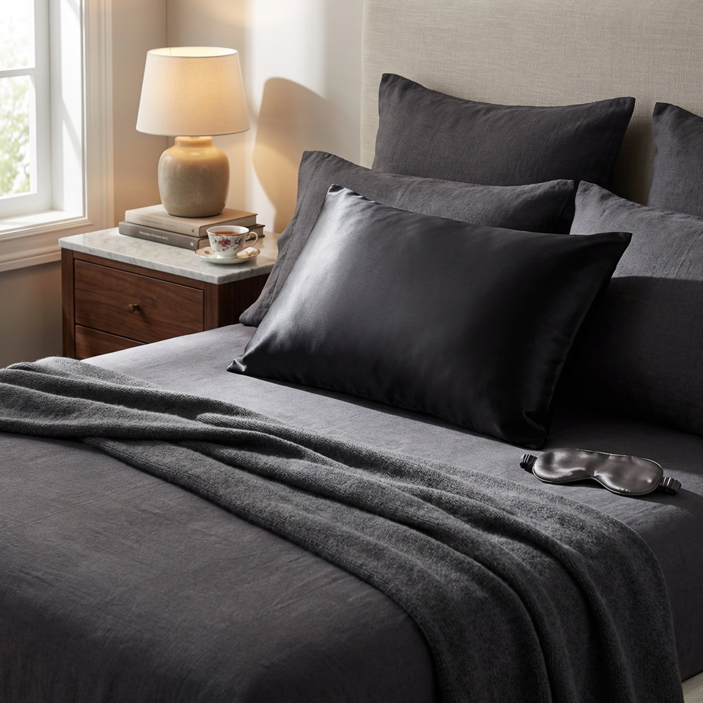 Pure Silk Pillowcase 22 Momme - Moody Black