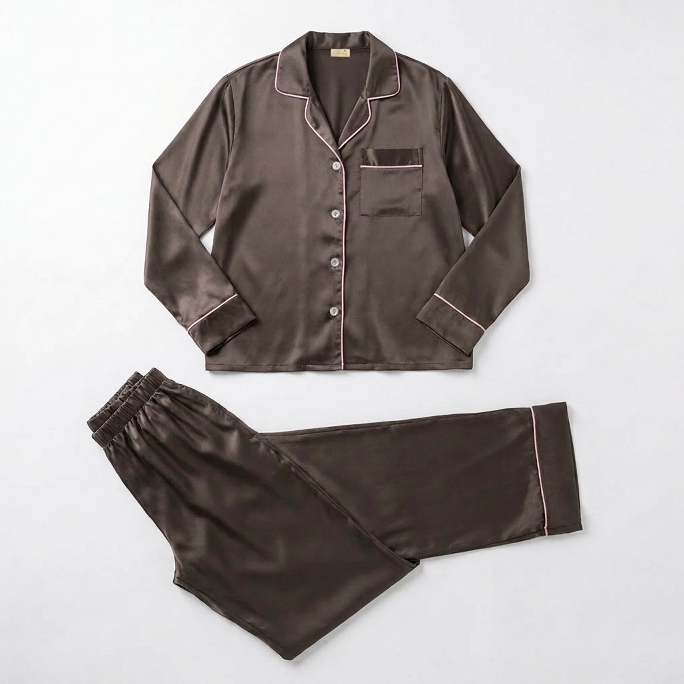 Ladies Pure Silk Long PJ's - Chocolate