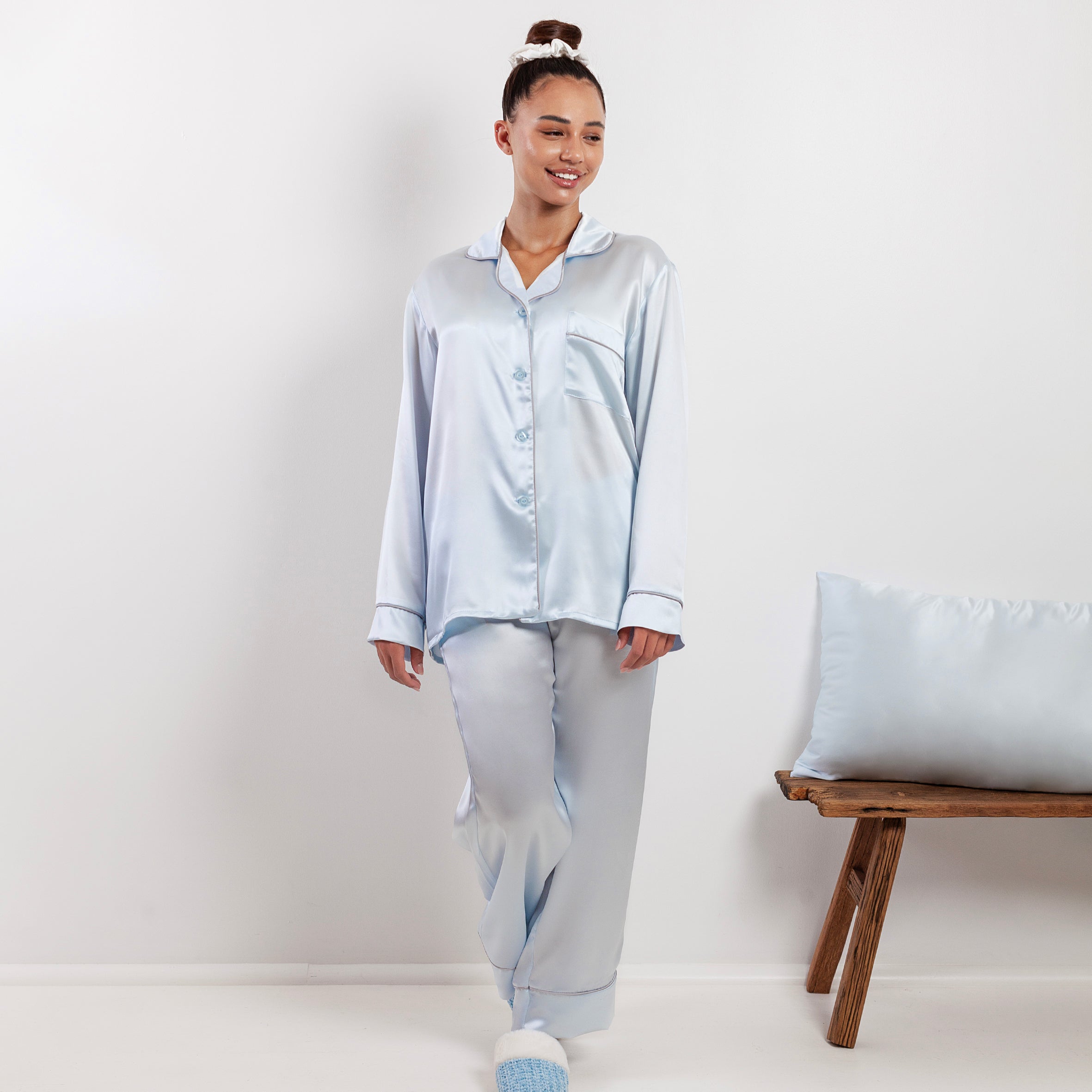 Ladies Sleeping Long PJ's - Ice Blue