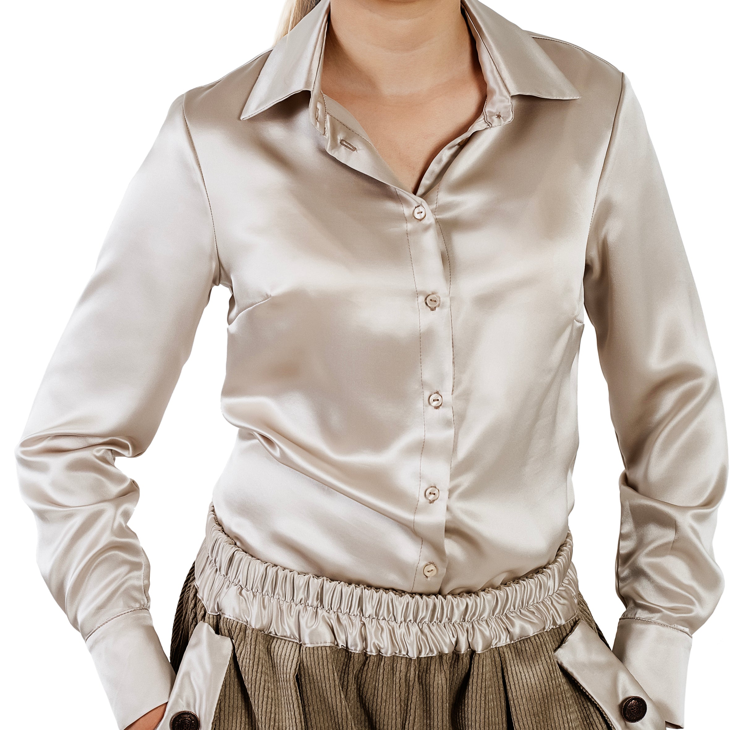 Ladies Classic Fitted Silk Shirt - Champagne