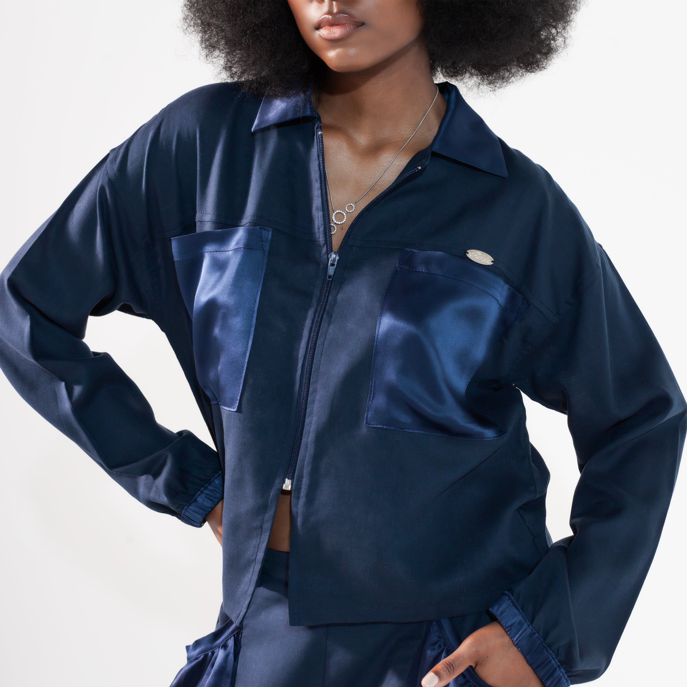 Ladies Silk and Linen Jacket - Navy Blue