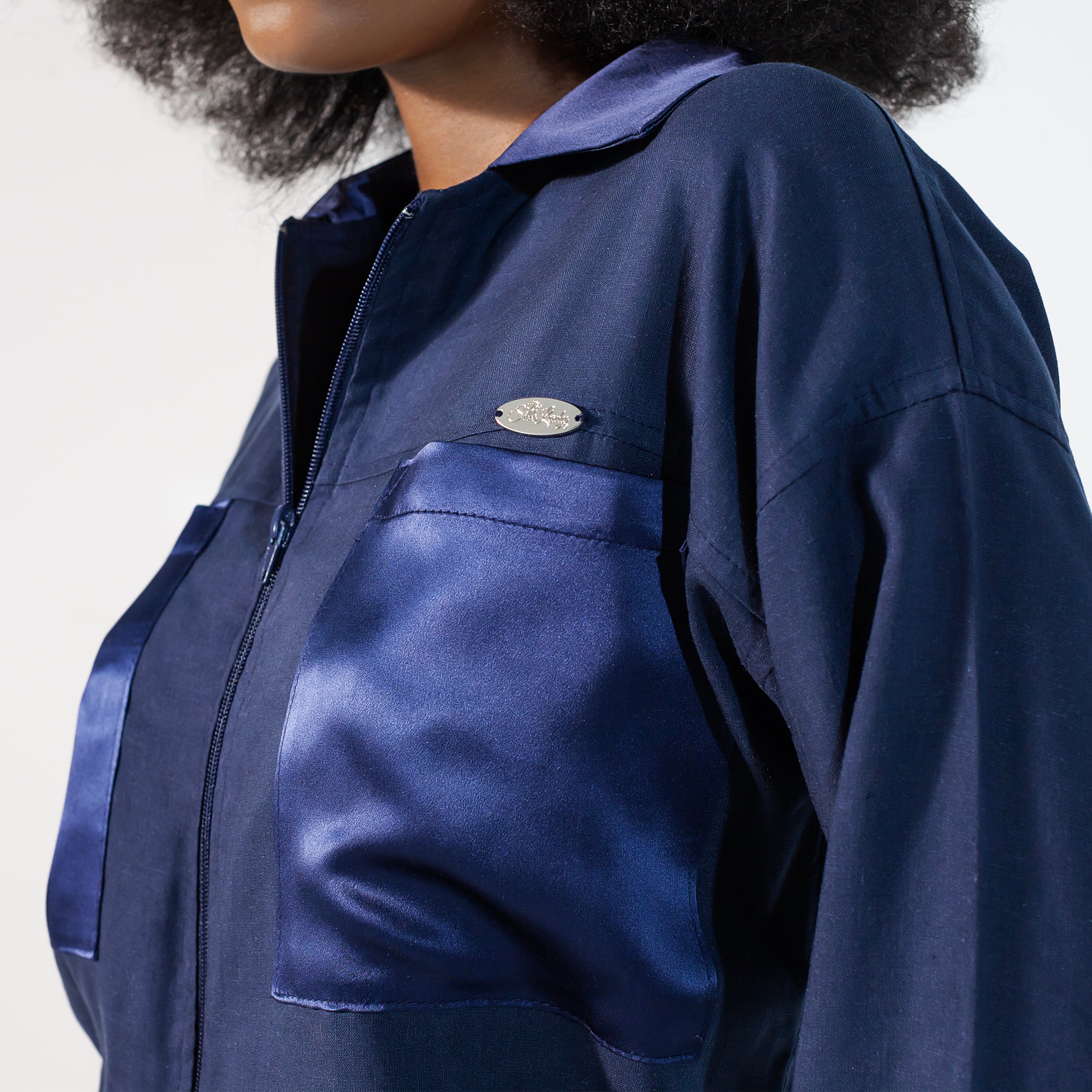 Ladies Silk and Linen Jacket - Navy Blue