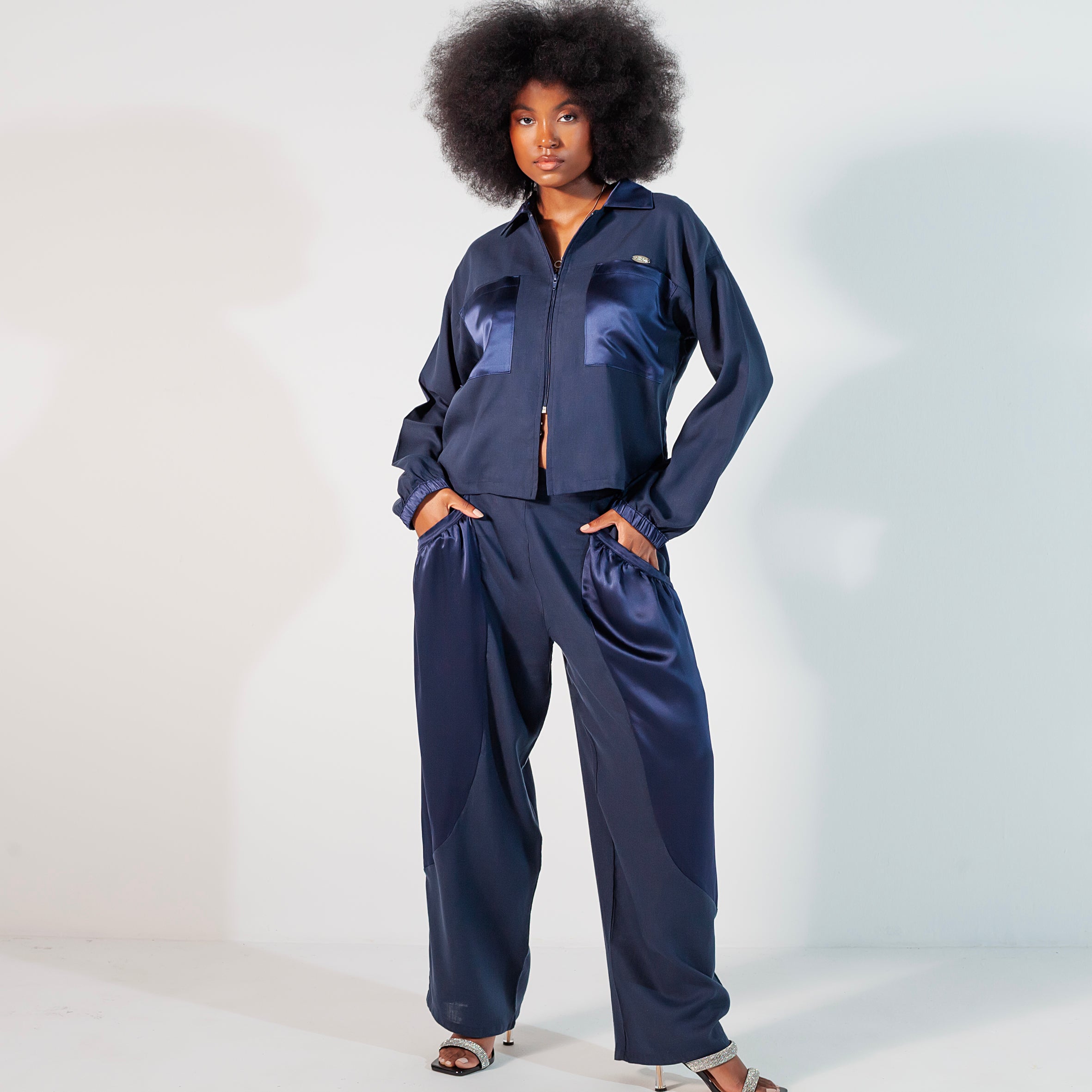 Ladies Silk and Linen Jacket - Navy Blue