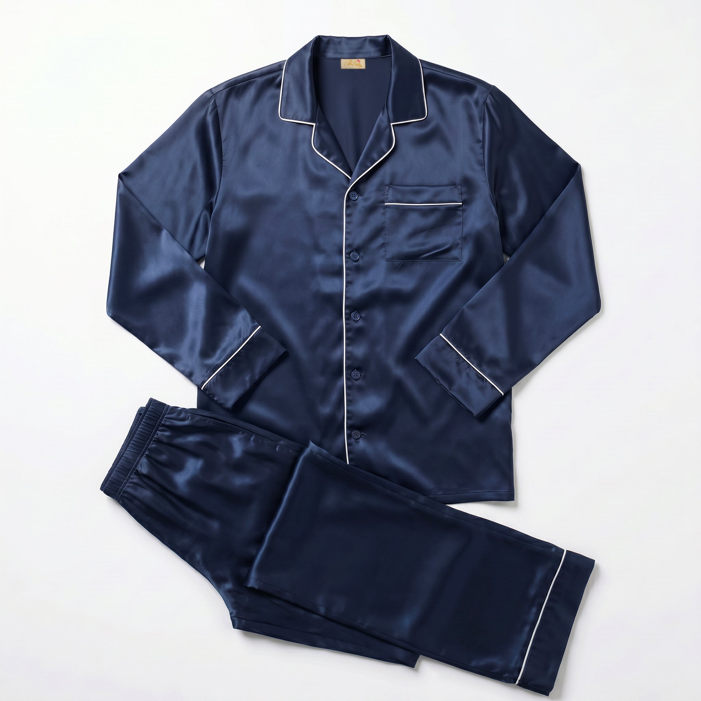 Gentleman Silk Long PJ's - Navy Blue