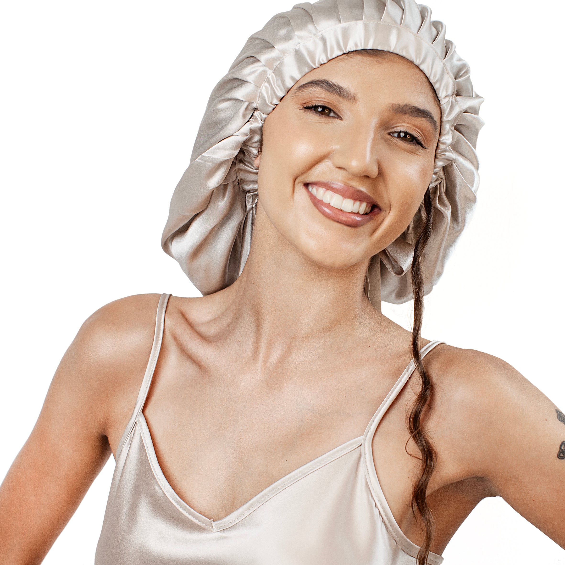 Pure Silk Bonnets Oversized- Champagne
