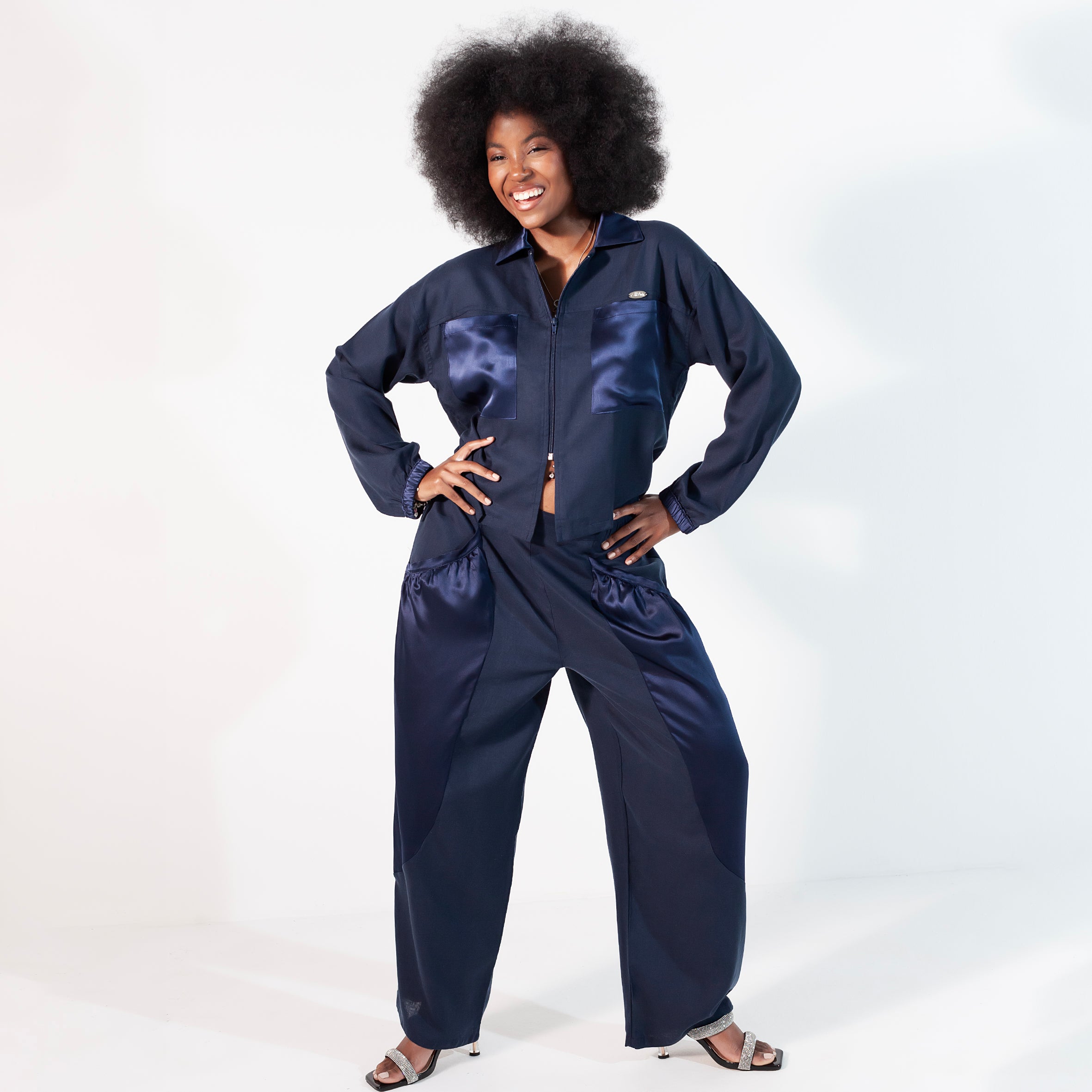 Ladies Silk and Linen Jacket - Navy Blue