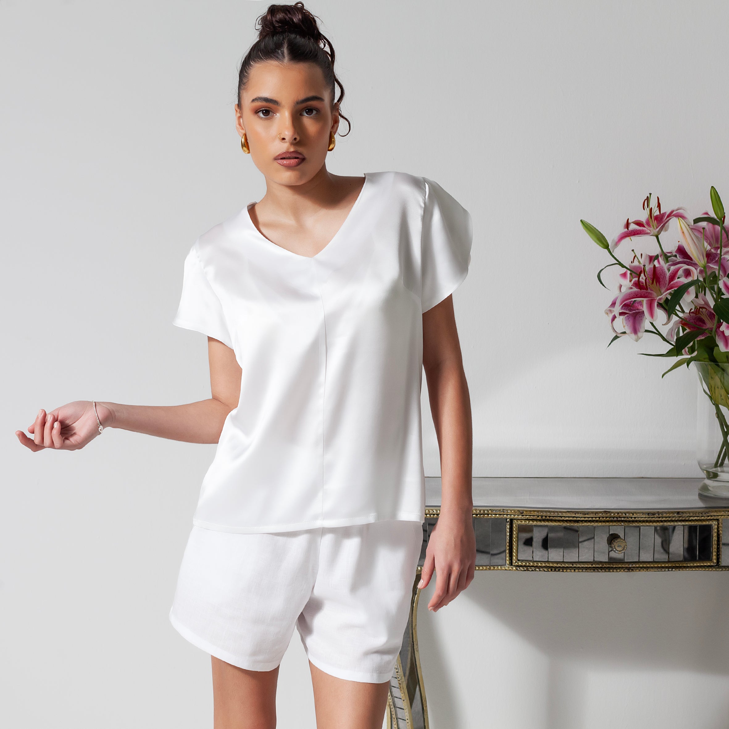 Ladies Silk Tulip Blouse - Snow White